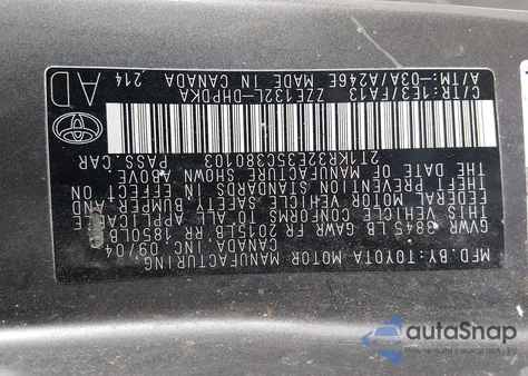 2005 Toyota Matrix Xr z USA, uszkodzony, nr VIN 2T1KR32E35C380103